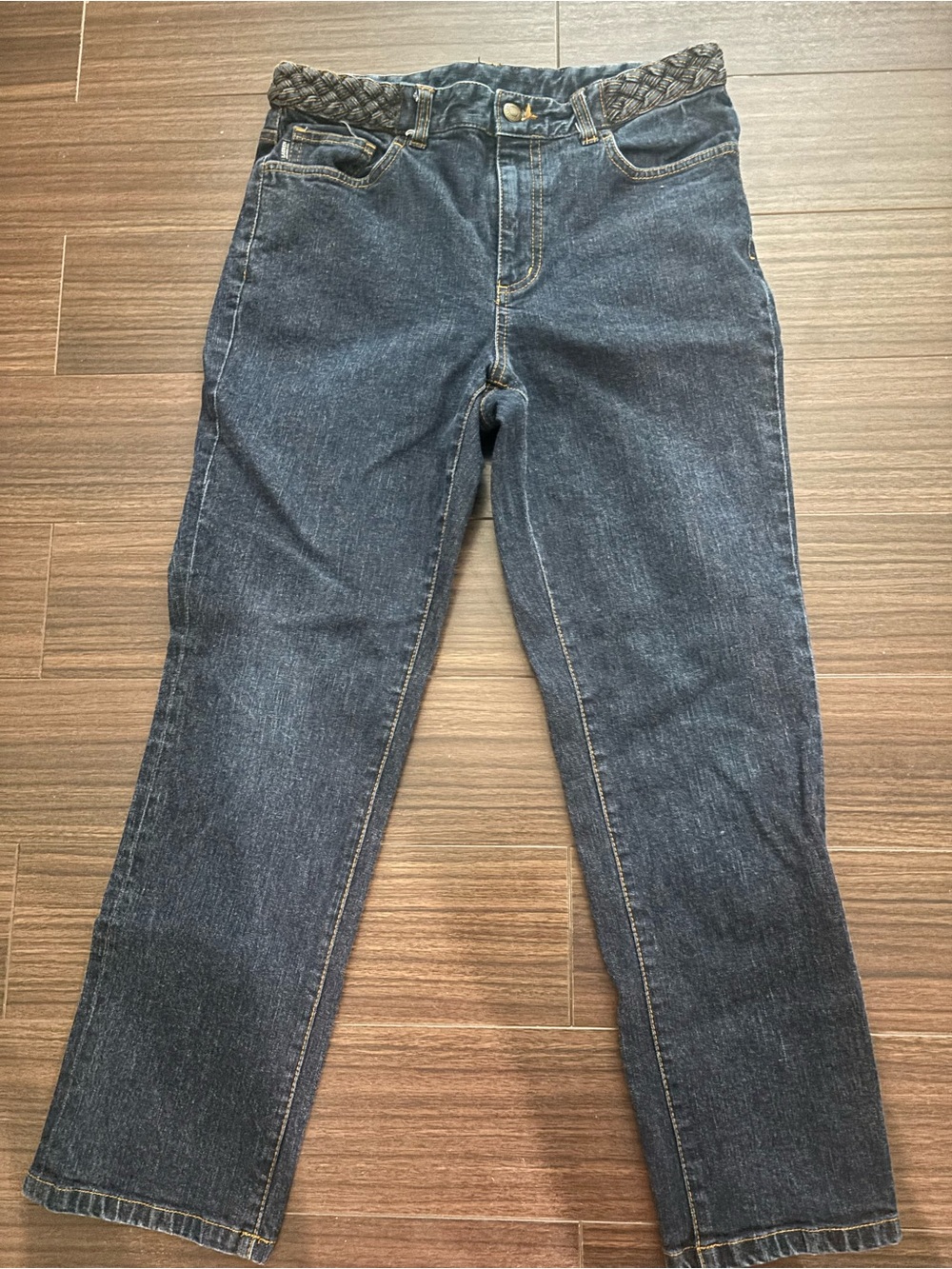 Lauren Ralph Lauren Dark Blue Straight-Leg Jeans with Braided Waistband